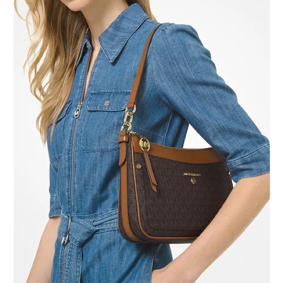 Michael Kors Handbags - NWOT Michael Kors Logo Brown Pochette Shoulder Bag w/ Matching Passport Wallet